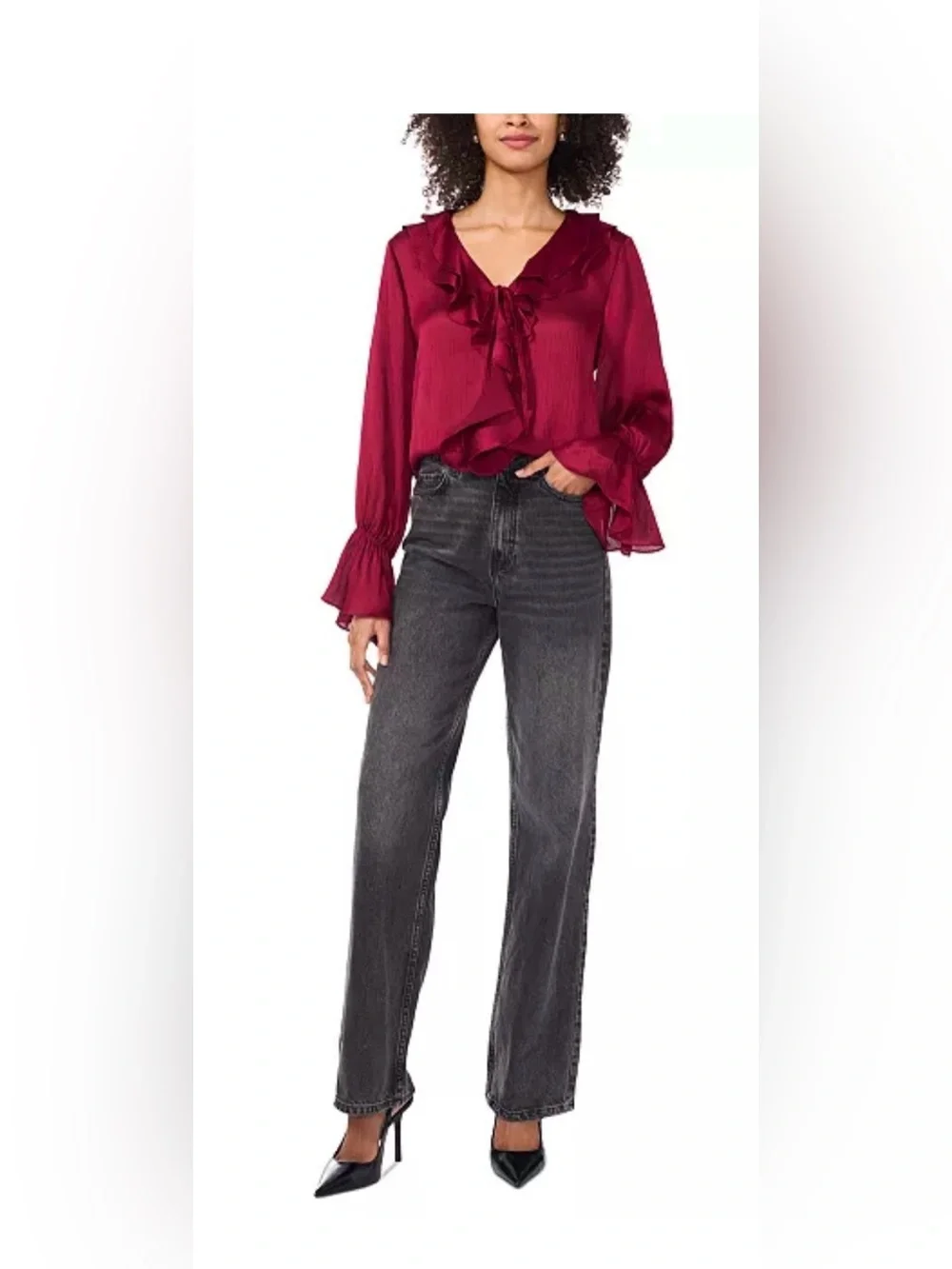 Vince Comuto- Ruffled V-Neck Bell-Sleeve Top - Picture 9 of 9